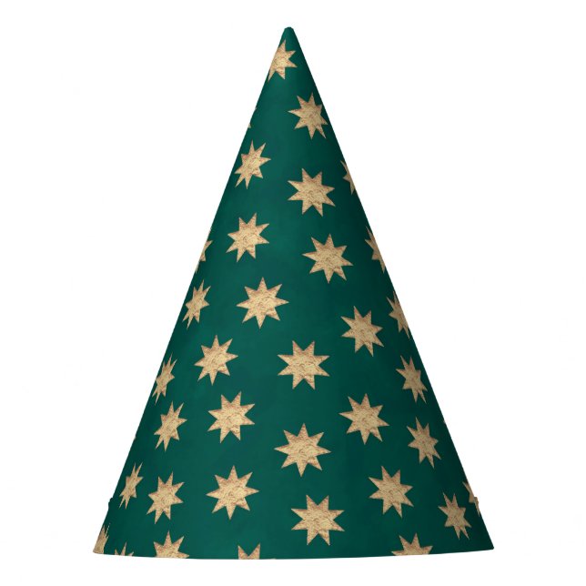 Faux Gold Foil & Green Stars Pattern Party Hat (Front)