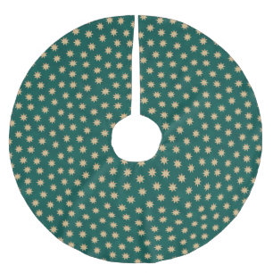 Faux Gold Foil & Green Teal Stars Pattern Brushed Polyester Tree Skirt
