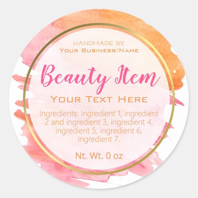 Faux Gold Foil Handmade Skin Care Product Business Classic Round Sticker (Front)