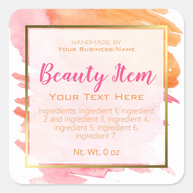 Faux Gold Foil Handmade Skin Care Product Business Square Sticker (Front)