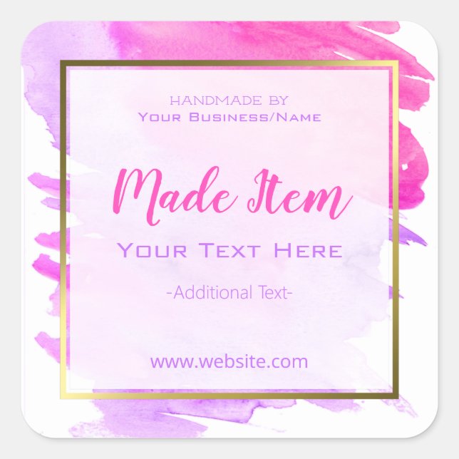 Faux Gold Foil Handmade Small Home Business Square Sticker (Front)