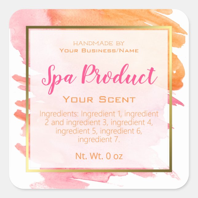 Faux Gold Foil Handmade Spa Product Small Business Square Sticker (Front)