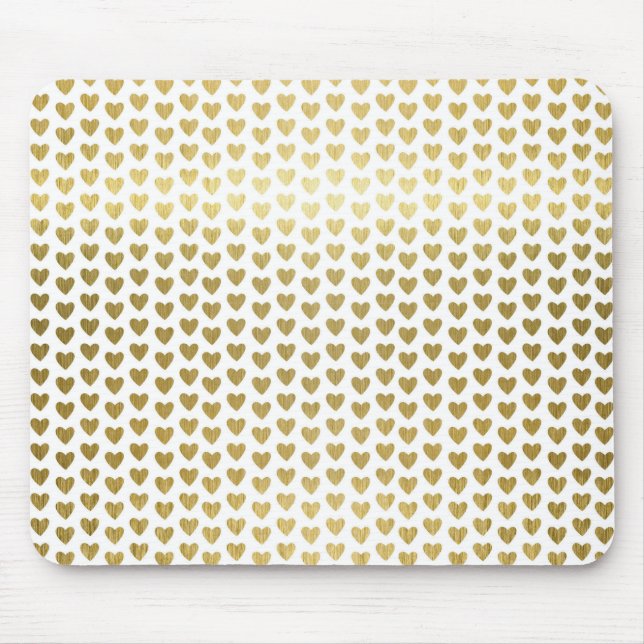 Faux Gold Foil Hearts Pattern Modern Mouse Mat (Front)