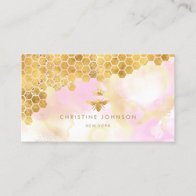 faux gold foil honey queen bee business card (Front)