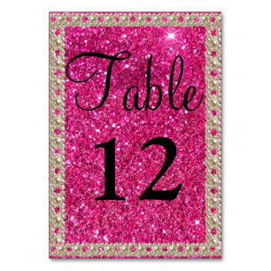 Faux Gold Foil Hot Pink Glitter Wedding Table Numb Number