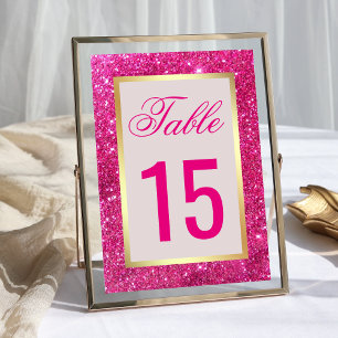 Faux Gold Foil Hot Pink Glitter Wedding Table Number
