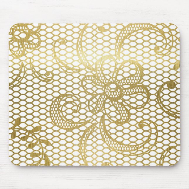 Faux Gold Foil Large Floral Lace Pattern Mouse Mat (Front)
