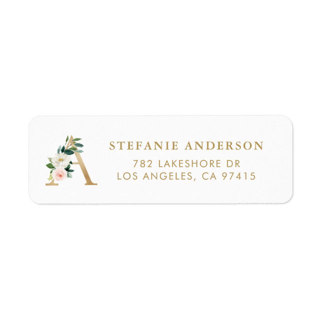 Faux Gold Foil Letter A Monogram Pretty Florals (Front)