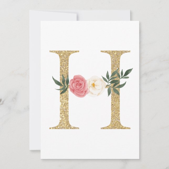 Faux Gold Foil Letter H Blush Floral Monogram Invitation (Front)