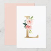 Faux Gold Foil Letter L Blush Floral Monogram