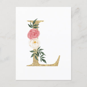 Faux Gold Foil Letter L Blush Floral Monogram Postcard