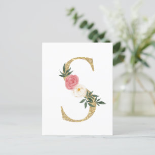 Faux Gold Foil Letter S Blush Floral Monogram Postcard