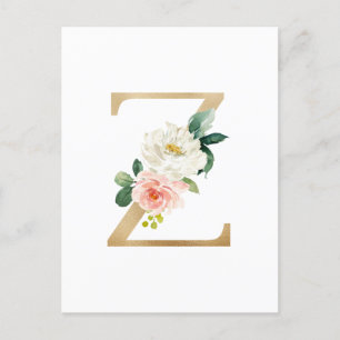 Faux Gold Foil Letter Z Blush Floral Monogram Postcard