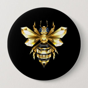 Faux Gold Foil Logo Bee Polygonal on Black 10 Cm Round Badge