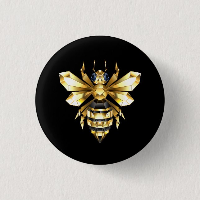 Faux Gold Foil Logo Bee Polygonal on Black 3 Cm Round Badge (Front)