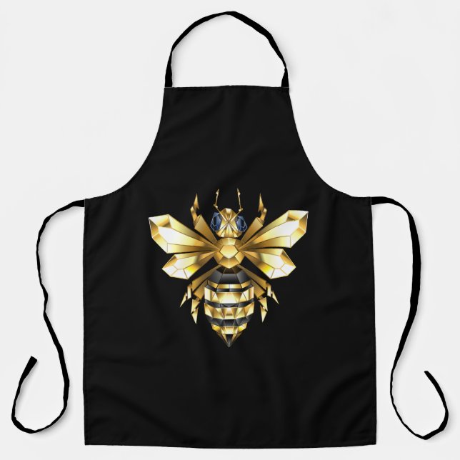 Faux Gold Foil Logo Bee Polygonal on Black Apron (Front)