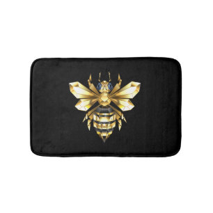 Faux Gold Foil Logo Bee Polygonal on Black Bath Mat