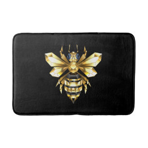 Faux Gold Foil Logo Bee Polygonal on Black Bath Mat