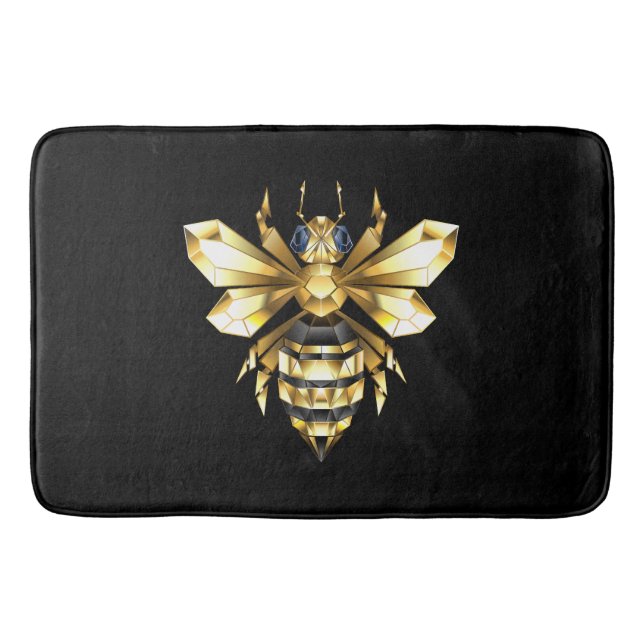Faux Gold Foil Logo Bee Polygonal on Black Bath Mat (Front)