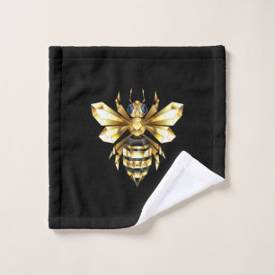 Faux Gold Foil Logo Bee Polygonal on Black Bath Towel Set