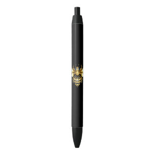 Faux Gold Foil Logo Bee Polygonal on Black Black Ink Pen