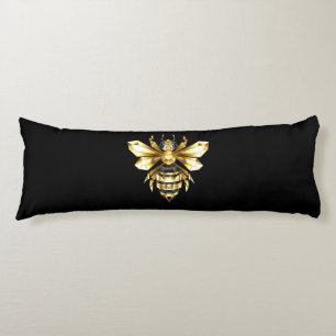Faux Gold Foil Logo Bee Polygonal on Black Body Cushion