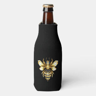 Faux Gold Foil Logo Bee Polygonal on Black Bottle Cooler