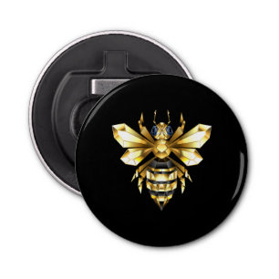 Faux Gold Foil Logo Bee Polygonal on Black Bottle Opener