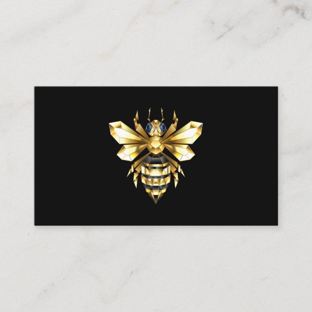 Faux Gold Foil Logo Bee Polygonal on Black Calling Card (Front)