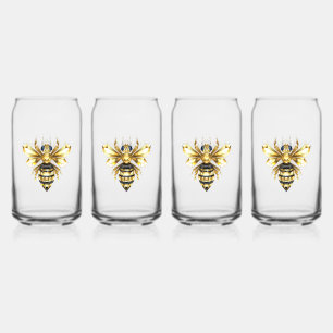 Faux Gold Foil Logo Bee Polygonal on Black Can Glass