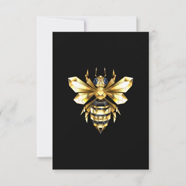 Faux Gold Foil Logo Bee Polygonal on Black Card (Front)