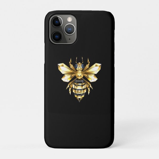 Faux Gold Foil Logo Bee Polygonal on Black Case-Mate iPhone Case (Back)