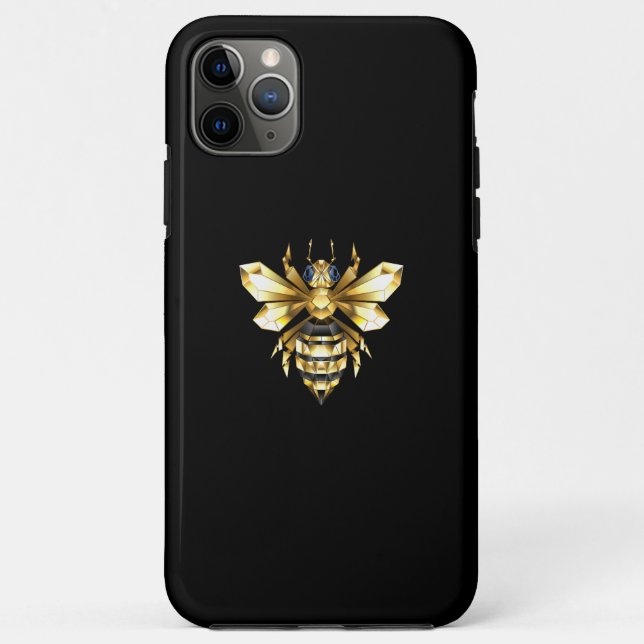 Faux Gold Foil Logo Bee Polygonal on Black Case-Mate iPhone Case (Back)