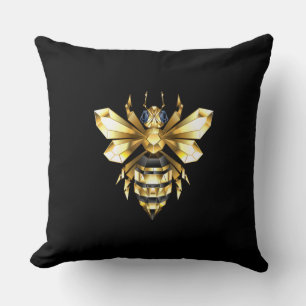 Faux Gold Foil Logo Bee Polygonal on Black Cushion