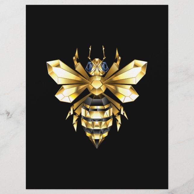 Faux Gold Foil Logo Bee Polygonal on Black Custom Letterhead (Front)