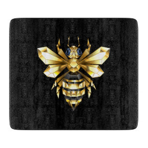 Faux Gold Foil Logo Bee Polygonal on Black Cutting Board