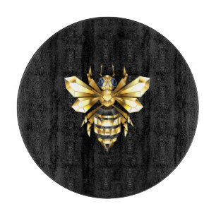 Faux Gold Foil Logo Bee Polygonal on Black Cutting Board
