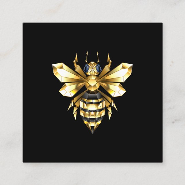 Faux Gold Foil Logo Bee Polygonal on Black Discount Card (Front)