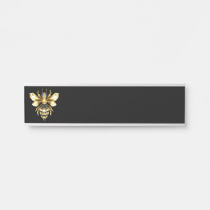 Faux Gold Foil Logo Bee Polygonal on Black Door Sign