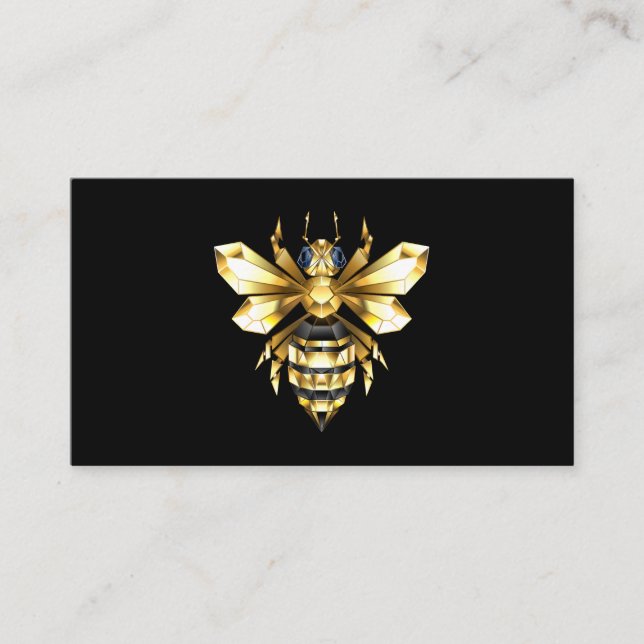 Faux Gold Foil Logo Bee Polygonal on Black Enclosure Card (Front)