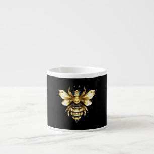Faux Gold Foil Logo Bee Polygonal on Black Espresso Cup