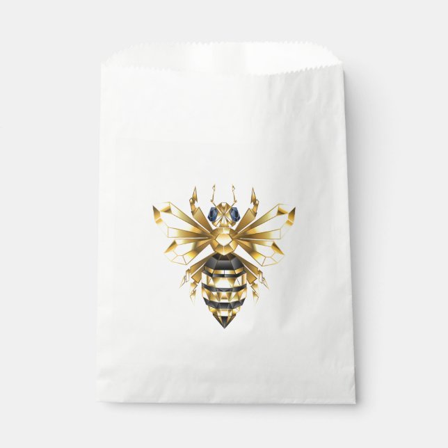 Faux Gold Foil Logo Bee Polygonal on Black Favour Bags (Front)