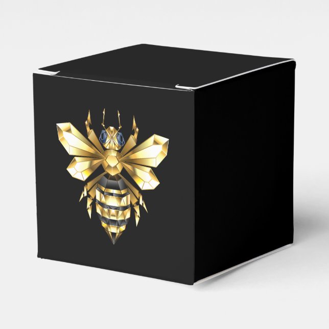 Faux Gold Foil Logo Bee Polygonal on Black Favour Box (Front Side)
