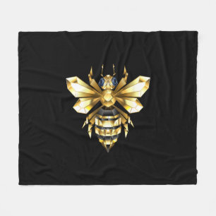 Faux Gold Foil Logo Bee Polygonal on Black Fleece Blanket