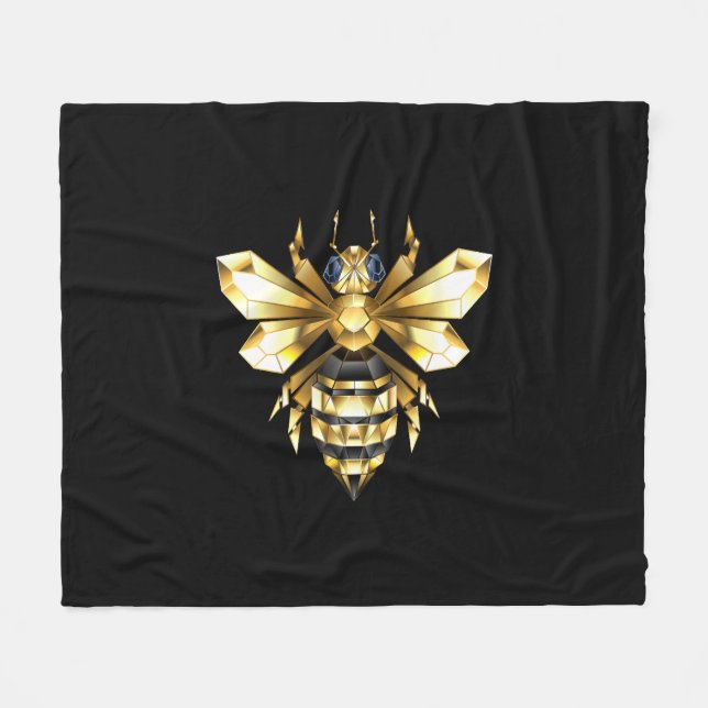 Faux Gold Foil Logo Bee Polygonal on Black Fleece Blanket (Front (Horizontal))