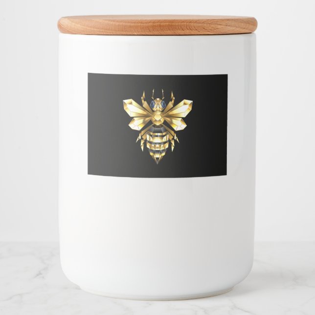 Faux Gold Foil Logo Bee Polygonal on Black Food Label (Front)