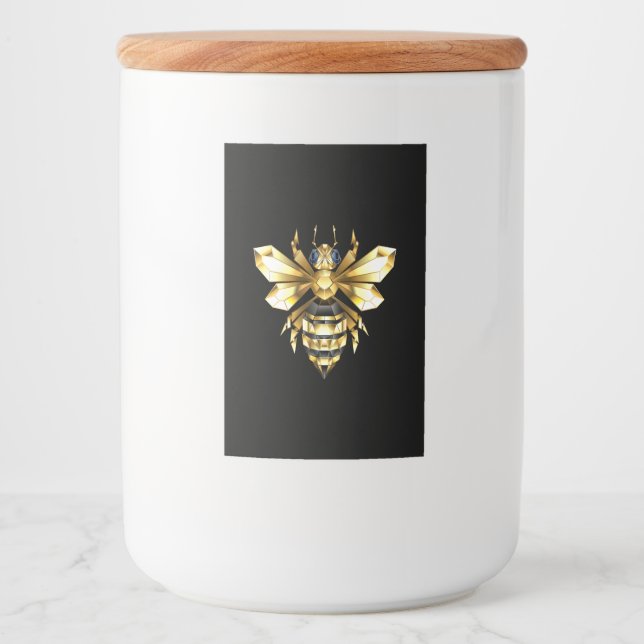 Faux Gold Foil Logo Bee Polygonal on Black Food Label (Front)