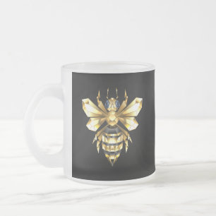 Faux Gold Foil Logo Bee Polygonal on Black Frosted Glass Coffee Mug
