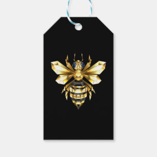 Faux Gold Foil Logo Bee Polygonal on Black Gift Tags