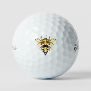 Faux Gold Foil Logo Bee Polygonal on Black Golf Balls